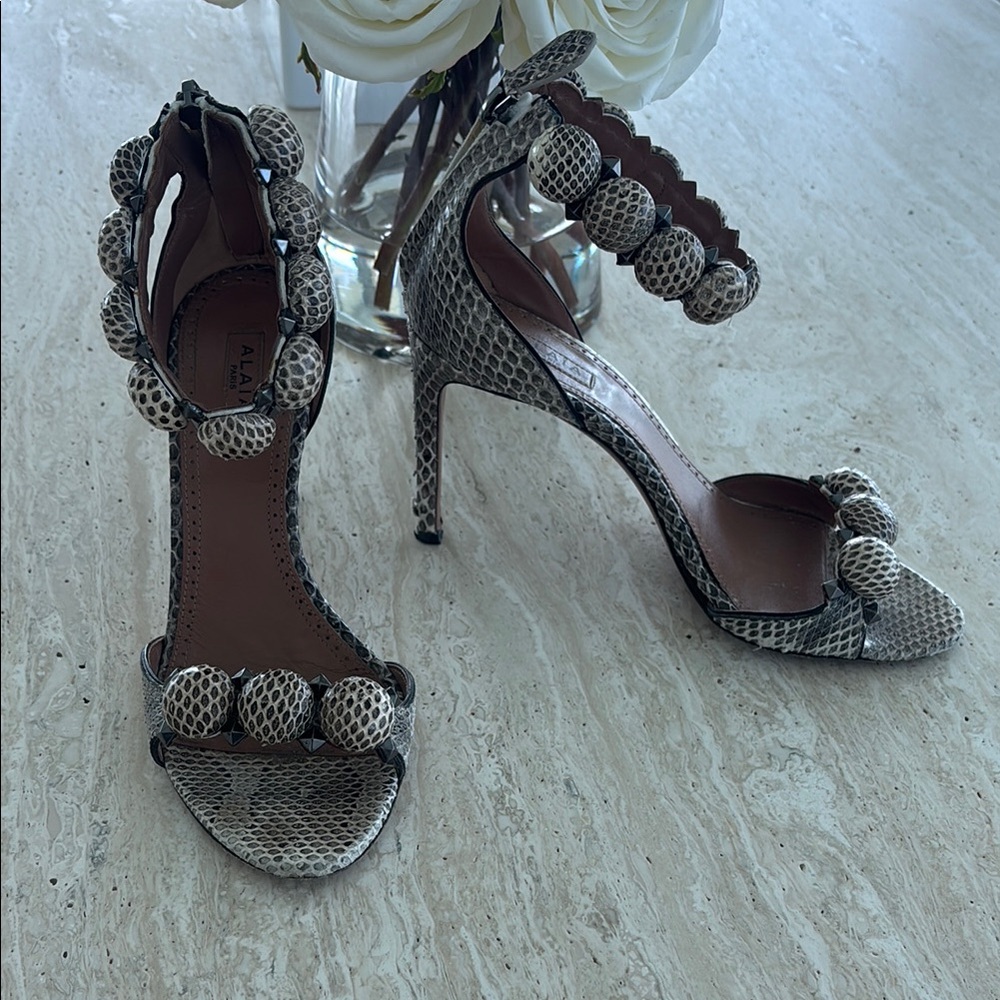 Alaia Gray and Brown High Heeled Sandals